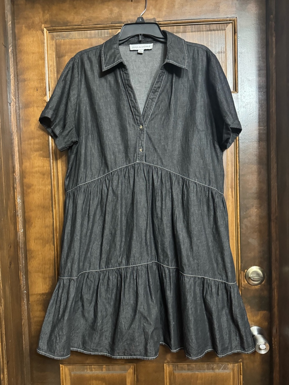 Emma & Michele Black Denim Tiered Short-Sleeve Tunic